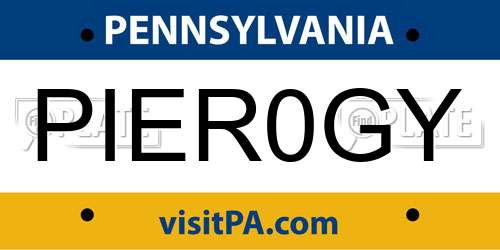 PIER0GY Pennsylvania License Plate