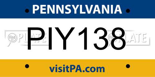 PIY138 Pennsylvania License Plate
