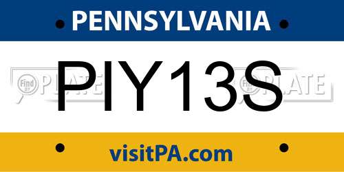 PIY13S Pennsylvania License Plate