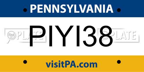 PIYI38 Pennsylvania License Plate