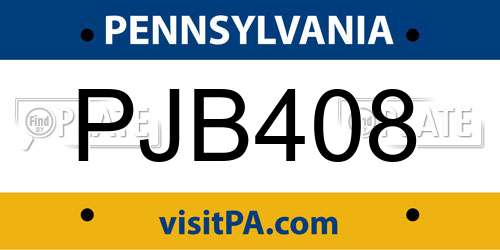 PJB408 Pennsylvania License Plate