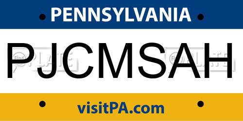 PJCMSAH Pennsylvania License Plate