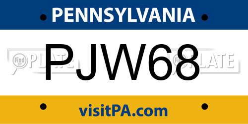 PJW68 Pennsylvania License Plate