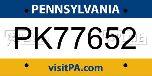 PK77652 Pennsylvania License Plate