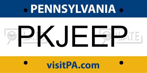 PKJEEP Pennsylvania License Plate
