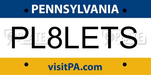 PL8LETS Pennsylvania License Plate