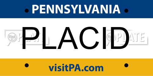 PLACID Pennsylvania License Plate