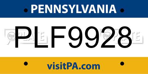PLF9928 Pennsylvania License Plate