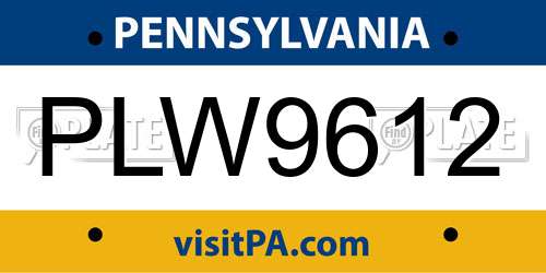 PLW9612 Pennsylvania License Plate