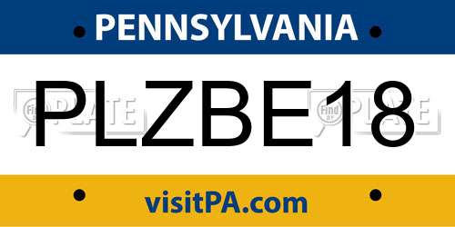 PLZBE18 Pennsylvania License Plate