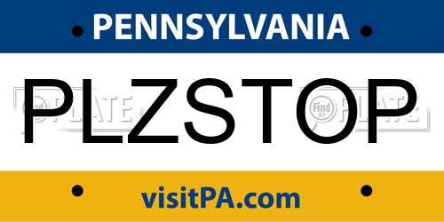 PLZSTOP Pennsylvania License Plate