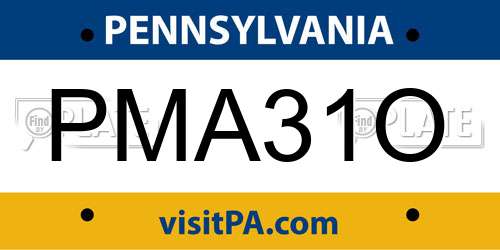 PMA31O Pennsylvania License Plate