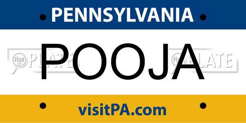 POOJA Pennsylvania License Plate