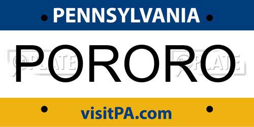 PORORO Pennsylvania License Plate