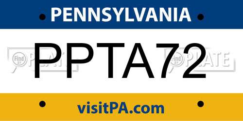 PPTA72 Pennsylvania License Plate