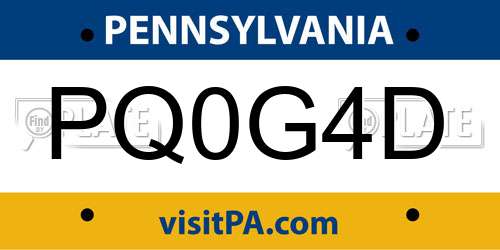 PQ0G4D Pennsylvania License Plate