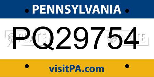 PQ29754 Pennsylvania License Plate