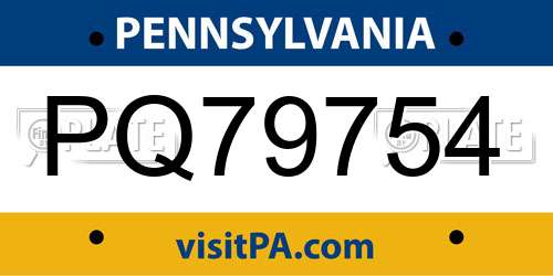 PQ79754 Pennsylvania License Plate