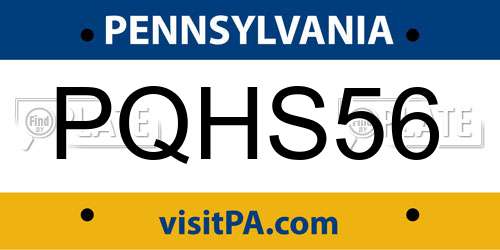 PQHS56 Pennsylvania License Plate
