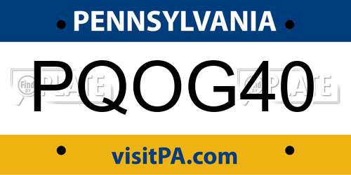 PQOG40 Pennsylvania License Plate