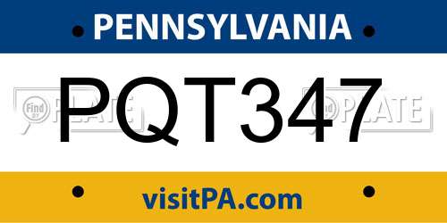 PQT347 Pennsylvania License Plate