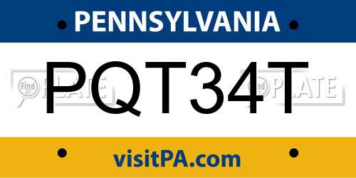 PQT34T Pennsylvania License Plate
