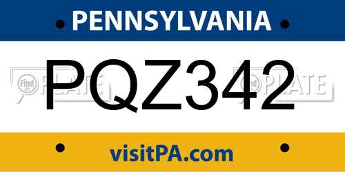 PQZ342 Pennsylvania License Plate