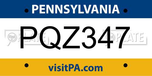 PQZ347 Pennsylvania License Plate