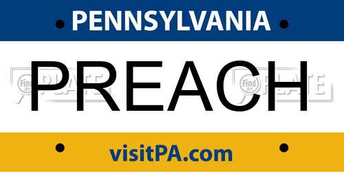 PREACH Pennsylvania License Plate