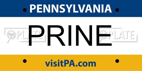 PRINE Pennsylvania License Plate