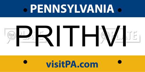 PRITHVI Pennsylvania License Plate