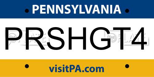 PRSHGT4 Pennsylvania License Plate