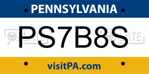 PS7B8S Pennsylvania License Plate