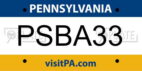 PSBA33 Pennsylvania License Plate