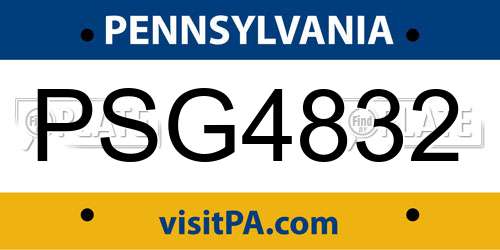 PSG4832 Pennsylvania License Plate
