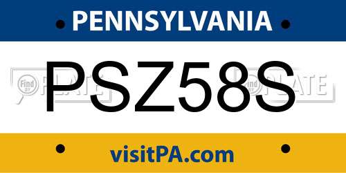 PSZ58S Pennsylvania License Plate