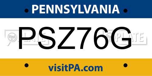 PSZ76G Pennsylvania License Plate