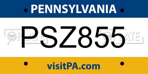 PSZ855 Pennsylvania License Plate