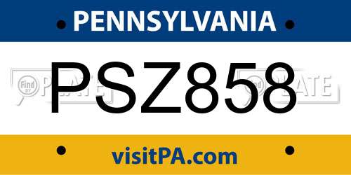 PSZ858 Pennsylvania License Plate