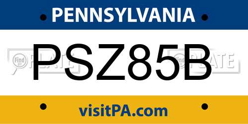 PSZ85B Pennsylvania License Plate