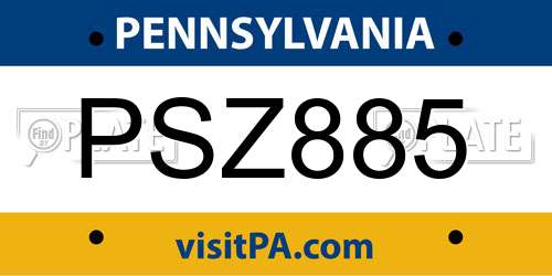 PSZ885 Pennsylvania License Plate