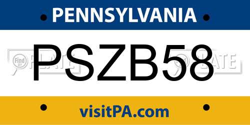 PSZB58 Pennsylvania License Plate