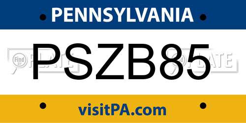 PSZB85 Pennsylvania License Plate