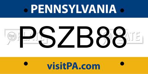 PSZB88 Pennsylvania License Plate