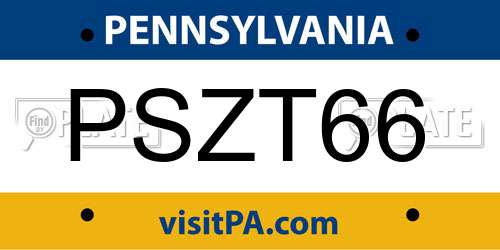 PSZT66 Pennsylvania License Plate