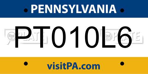 PT010L6 Pennsylvania License Plate