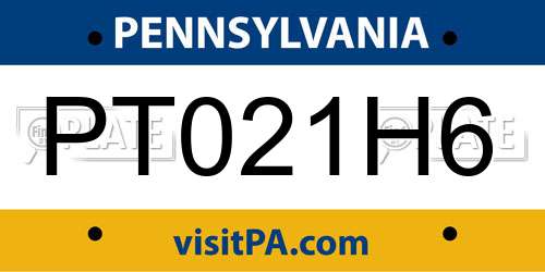 PT021H6 Pennsylvania License Plate