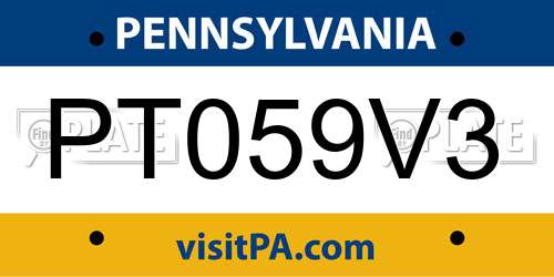 PT059V3 Pennsylvania License Plate