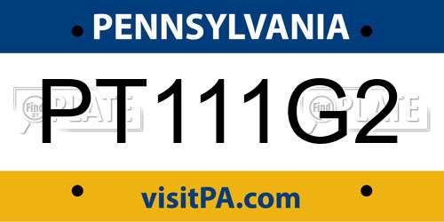 PT111G2 Pennsylvania License Plate