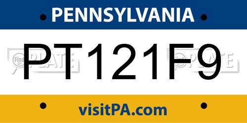 PT121F9 Pennsylvania License Plate